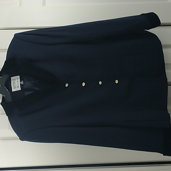 Kasper A.S.L. Petite, Navy Classic Blazer w Velvet Trim & Rhinestone Buttons 8P - Picture 2 of 12